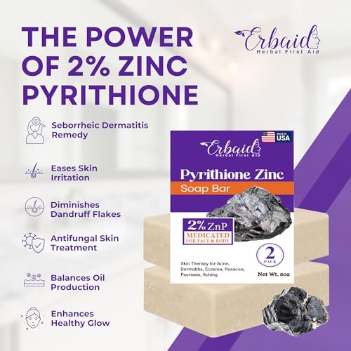 Pyrithione Zinc Soap Bar for Face & Body, 4oz | 2% ZnP Bar Soap Skin Repair Cleanser for Acne, Rosacea, Eczema, Dermatitis, Psoriasis, Itching | Cleansing, Calming Zinc Facial Wash Made in USA