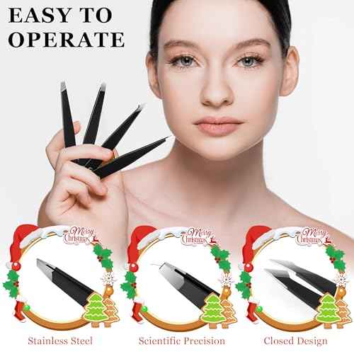 Tweezers Set - 4Pcs Stainless Steel Eyebrow Tweezers, Great Precision for Facial Hair, Splinter and Ingrown Hair Removal Gifts for Women, Christmas Stocking Stuffers Gifts for Adults Men Women