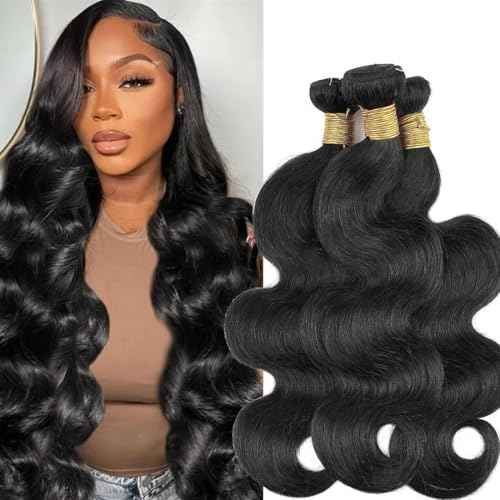 Human Hair Bundles Brazilian Body Wave Human Hair Bundles 18 20 22inch 100% Unprocessed Virgin Human Hair Body Wave Quick Weave Bundles Raw Human Hair 3 Bundles Deals Extensions Natural Black