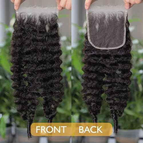 5x5 Burmese Curly Clousre Human Hair Hd Lace Closure 0.10 mm Invisible Ultra-Thin 5x5 Hd Lace Single Knot Pre Plucked 12a Brazilian Raw Human Hair Extensions Nature Black 18 Inches