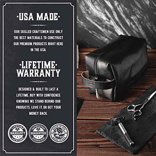 Main Street Forge Dopp Kit | Premium Full Grain Leather Toiletry Bag for Men | Made in USA | Travel Pack for Shaving Essentials & Accessories | Compact, Lightweight Mens Bathroom & Shower Case