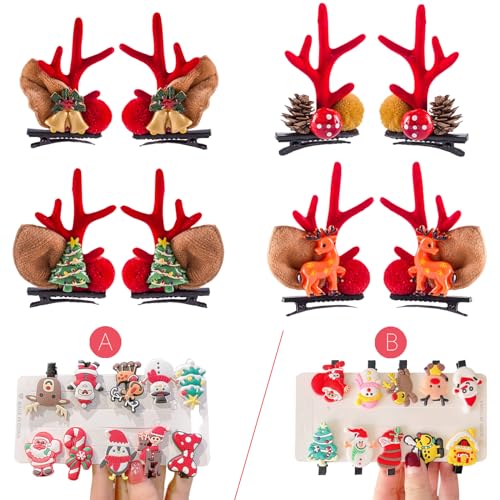 18PCS Cute Reindeer Antler Headdress Hairpin for Christmas Party Hair Clips 8PCS Deer Antlers Ear Headband Hairpins and 10 PCS Small Mini Xmas Party Clips Accessories Set A