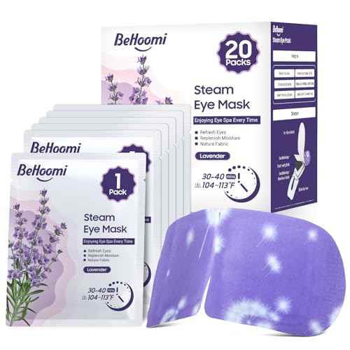 20 Packs Steam Eye Mask, Heated Eye Mask Warm Compress for Eyes, Disposable Self Heating Steam Mask Sleep, Spa, Travel Essentials & Relaxation Gifts for Women, Stocking Stuffers (Lavender)