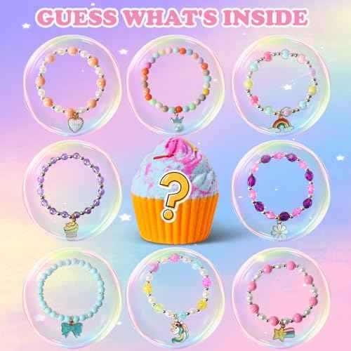 Bath Bombs for Kids with Surprise Bracelets Toys Inside, 8 Cupcake Bath Bombs Gifts Set for Girls, Teens, Children Christmas Birthday Easter, Handmade Fizzes Bubble Spa Bath Kit