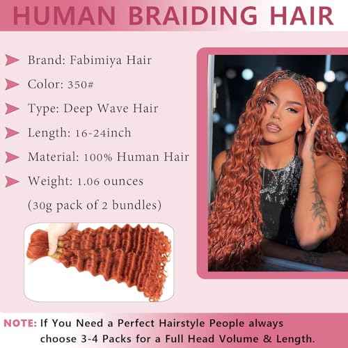 Human Braiding Hair for Boho Braids 24inch Deep Wave Bulk Human Hair for Braiding Knotless 12A 100% Unprocessed Brazilian Virgin Hair Extensions Bulk Bohemian 350#
