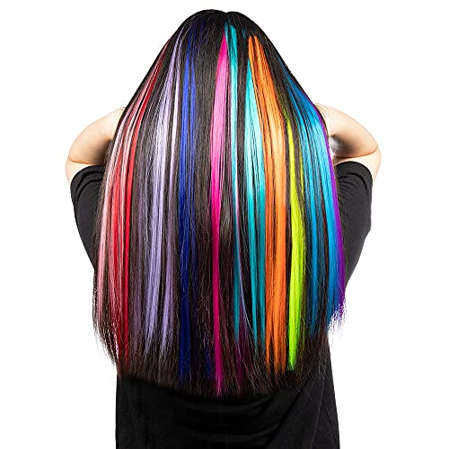 Rainbow Hair Extensions Kit: 90-100 Pcs, 21 Inch I-Tip Colored Microlink Hair Set for Women, Kids - Gifts, Cosplay, Parties, Highlights (Multi-Colors Kit)