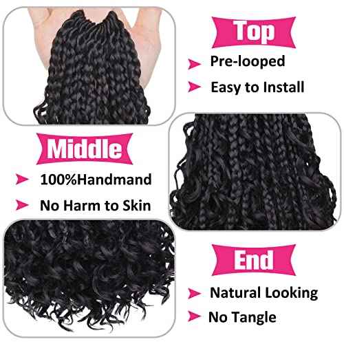 Unionbeauty 30 Inch Boho Box Braids Crochet Hair 8 Packs Boho Goddess Box Braids Crochet Hair for Black Woman Crochet Box Braids with Curly Ends Bohemian Hippie Crochet Braids Hair Extension 1B#