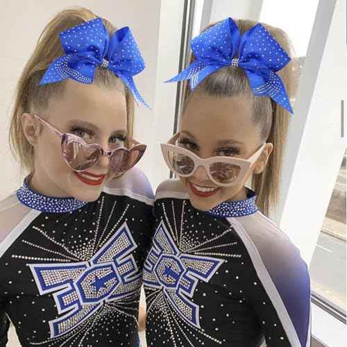 Oaoleer 12PCS Glitter Cheer Hair Bows for Cheerleading, 7inch Large Jumbo Cheer Bow with Ponytail Holder for Teen Girls Softball Cheerleader (Blue)