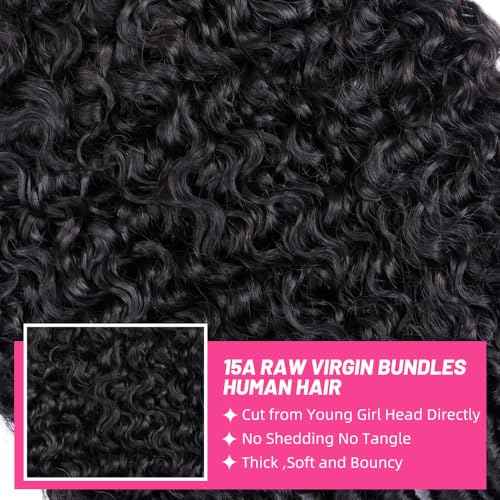 PerisModa Burmese Curly Bundles Human Hair 3C4A Raw Water Wave Quick Weave Hair Bundles with Spiral Curly Ends 100% Unprocessed 15A Virgin Kinky Curly Human Hair One Bundles Natural Black 20 Inch