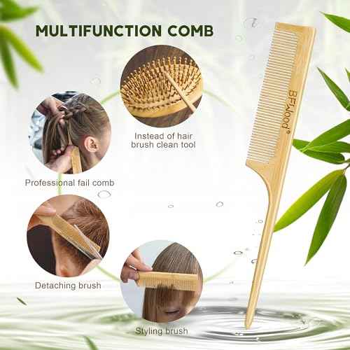 BFWood Bamboo Hair Brush for Hair Growth, Natural Wooden Brush and Detangle Tail Comb Set, Paddle Hairbrush for Massaging Scalp, for Women & Men