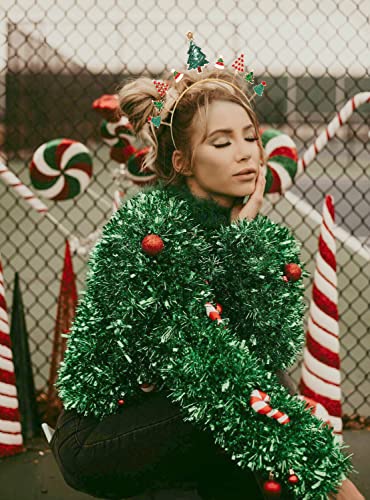 HEIDKRUEGER Christmas Headband for Women Christmas Tree Red & Green Xmas Bows Hairband Christmas Party Bopper Hair Hoop Accessories (Christmas Tree Headband)