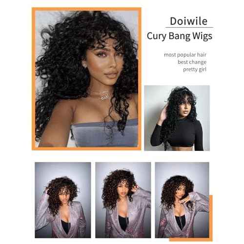 Human Hair Wig with Bangs for Black Women 4x4 HD Lace Closure Wigs Human Hair Long Black Wig with Bangs Glueless Wigs Human Hair 24inch