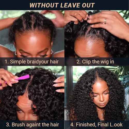 V Part Wig Human Hair Afro Kinky Curly Wig No Leave Out Brazilian Human Hair Wig For Black Women Beginner Friendly 200% Density Upgrade U Part Kinky Curly Wigs 18Inch