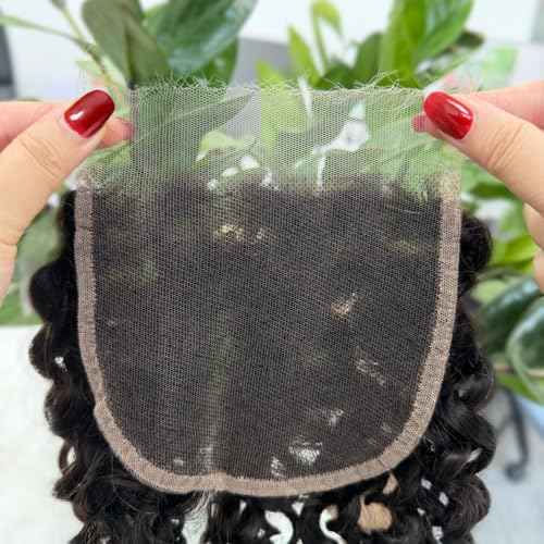 5x5 Skinlike Real HD Lace Closure Only Water Wave Human Hair, 20 Inch 0.09mm Ultra-thin Invisible Swiss Crystal Lace Closure 13A Wet n Wavy Curly Raw Hair Pre-Plucked Tiny Knot Natural Black