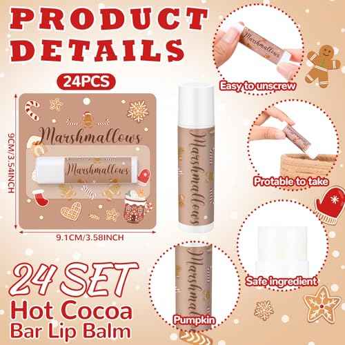 24 Pcs Christmas Hot Cocoa Lip Balms Bulk Christmas Party Stocking Stuffers Hot Chocolate Flavor Coffee Gift Supplies for Travel Lipstick Winter Birthday Party Favors