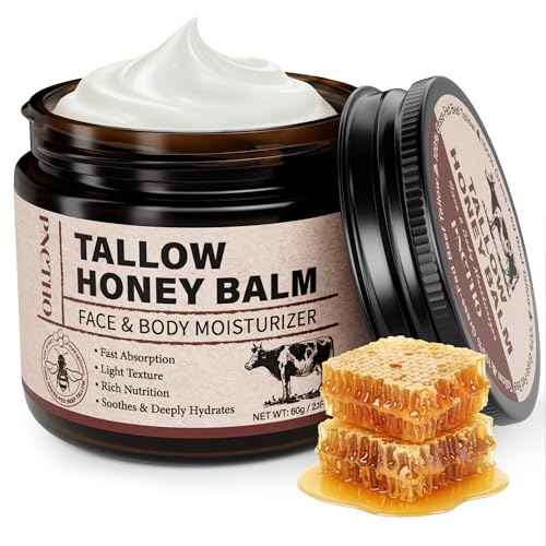 Beef Tallow for Skin, Tallow and Honey Balm with 100% Grass-Fed Beef Tallow & Raw Wild Honey, Natural Face & Body Moisturizer for Deep Hydration, Barrier Repair, Soothing Relief 2.1 OZ