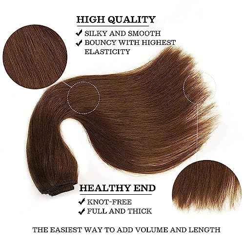 Star Show Hair Extensions Real Human Hair Chocolate Brown Hair Extensions Straight Human Hair Extensions with Transparent Wire Adjustable Size Line Hairpiece (20inch, Chocolate Brown #4)