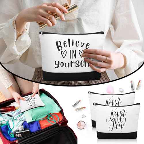 Sanwuta 10pcs Inspirational Make up Bags Bulk Christmas Gifts for Women Cosmetic Bags Cosmetic Pouch with Zipper Thank You Gift for Coworkers Employee (Classic)
