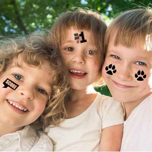 Colarr 180 Pcs Black Team Spirit Temporary Tattoo 2", 1.5" Face Body Paw Go Team Cheer Tattoo Removable Glitter School Spirit Stickers for Classroom Cheerleading Football Sports Games