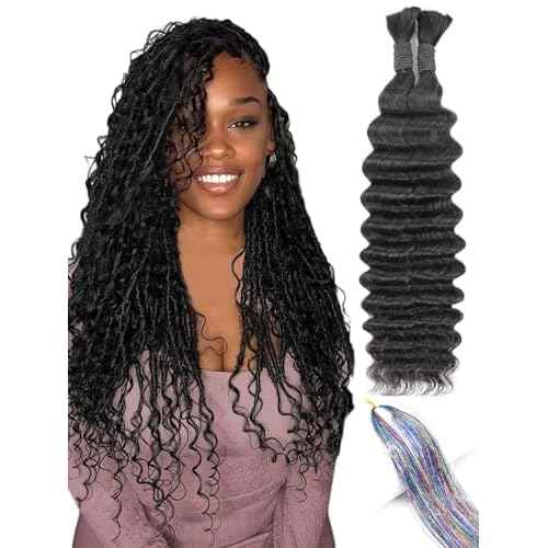 100% Human Hair Bundles for Boho Braids 2pcs/110g Unprocessed Virgin Hair Set Natural Smooth Tangle-Free, Perfect Human Hair Boho for Women to Boost Beauty Ideal (Natural black-Deep, 20")