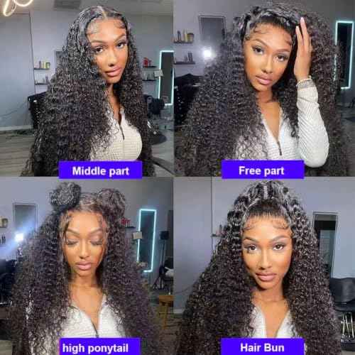 Oxcart Deep Wave Lace Front Wigs Human Hair 24 Inch 200 Density 13x6 HD Lace Frontal Wigs Pre Plucked Glueless Brazilian Virgin Human Wig with Baby Hair Deep Wave Wigs for Women Natural Black