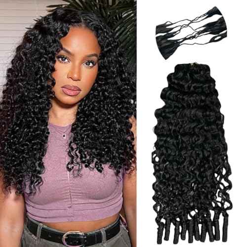 100% Human Hair Knotless Pre-Separated Crochet Hair Extensions with Spiral End Feather Hair Water Curly Feather Line Hair Extensions Natural Color 16Inch 120g