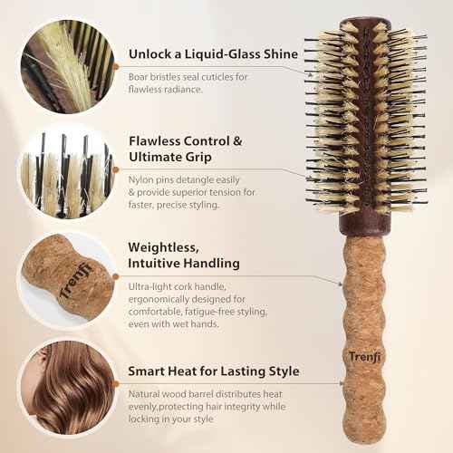 Professional 2.5" Round Brush for Thick & Coarse Hair | Reinforced Boar Bristle & Nylon Blend | Ultra-Light Ergonomic Cork Handle | Smooths Frizz into Polished, Glass-Like Shine