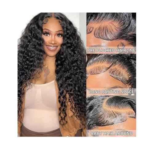 24 Inch Water Wave Lace Front Wigs Human Hair 180 Density 13x6 HD Lace Front Wigs Human Hair Pre Plucked Deep Curly Glueless Wigs Human Hair for Black Women (13x6 water wave front wigs, 24 Inch)