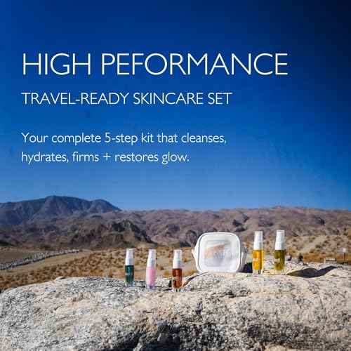 JustUs Skincare Mini Kit ? 5 Piece Anti-Aging Travel Set for Hydration, Firmness, Brightening + Glow ? Includes Free Travel Case | $115 Value