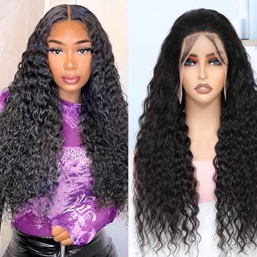 Keshon 13x5 HD Transparent Lace Front Wigs Human Hair Deep Wave 200% Density Frotal wig 13x5 Lace Frontal Wigs Human Hair Pre Plucked with Baby Hair Natural Color 20 inch