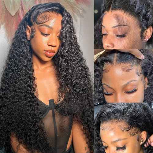 Deep Wave Lace Front Wigs Human Hair 13x6 HD Transparent 180% Density Glueless Wigs Deep Curly Lace Frontal Wigs Natural Color 26 Inch