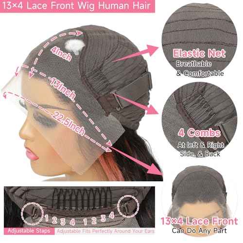 28 Inch Skunk Stripe Human Hair Wig 200% Density Pink and Black Wig 13x4 Body Wave Lace Frontal Wigs Human Hair Pre Plucked Pink Human Hair Wigs With Baby Hair