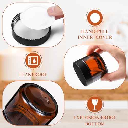Domensi 72 Pcs 2 oz Glass Jars with Lids Travel Size Round Leakproof Empty Cosmetic Jars with Inner Liners Lid for Storing Makeup Lotions Face Cream Ointments Candle DIY Making (Amber)