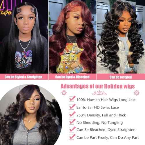 Holiden Body Wave Lace Front Wigs Human Hair Pre Plucked 100% Real Human Hair Wig 250 Density 13x5 HD Transparent Lace Frontal Wigs 28 inch for Black Women