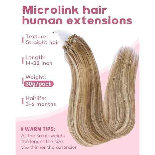 Microlink Hair Extensions Human Hair,22 Inch #7/60 Chocolate Brown to Caramel Blonde Micro Loop Microbead Micro Link Hair Extensions Human Hair Invisible Straight 30g/30s