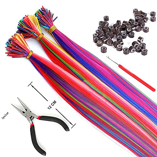 Rainbow Hair Extensions Kit: 90-100 Pcs, 21 Inch I-Tip Colored Microlink Hair Set for Women, Kids - Gifts, Cosplay, Parties, Highlights (Multi-Colors Kit)