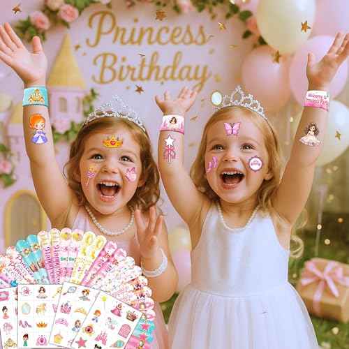 72PCS Little Princess Party Set - 48PCS Temporary Tattoos & 24PCS Slap Bracelets - Cute Birthday Supplies, Baby Shower Gifts, Classroom Rewards & Princess-Themed Decor for Girls