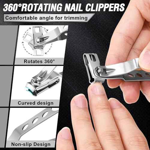 Toenail Clippers for Seniors Thick Toenails, Aucurwen Heavy Duty Toe Nail Clippers Adult Thick Nails Long Handle, Large Toenail Clippers for Thick Nails 7Pcs(Blue)