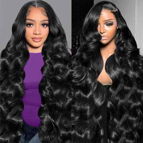 Body Wave Lace Front Wigs - HD Transparent Lace Frontal Wigs for Women, Natural Color 20 Inch, 180% Density Brazilian Human Hair, 9A Glueless Wigs Plucked with Baby Hair