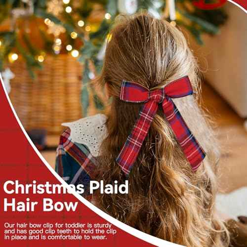 2PCS Christmas Hair Bows for Girls Red Plaid Hair Bow Clips Xmas Hair Accessories for Toddlers Kids Teens Children Girls Women