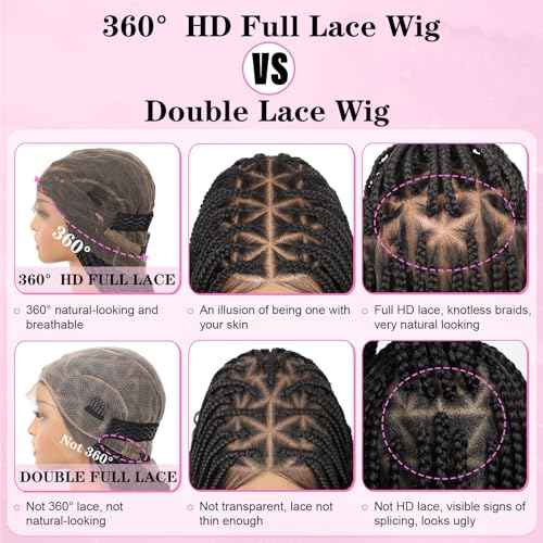 Kalyss 360¡Æ HD Full Lace Braided Wigs for Black Women Knotless Braided Wigs with Baby Hair Box Braid Wig Premium Synthetic Lace Front Black Box Braid Wig with Curly Ends 36"