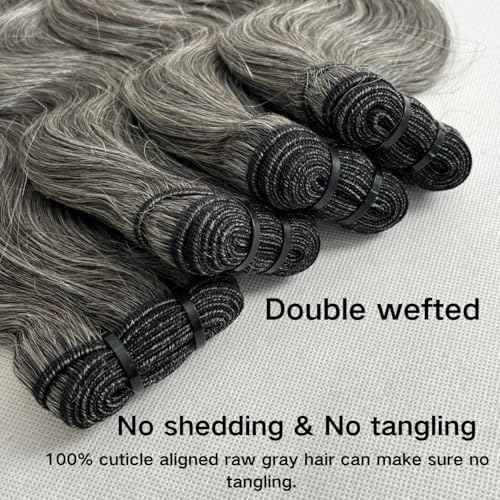 Grey Bundles Human Hair 12 14 16 Inch Salt and Pepper Body Wave Human Hair White Grey 3 Bundles Human Hair Extensions 100% Unprocessed 12A Brazilian Hair for Black Women