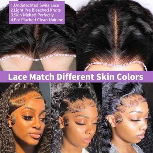 MSGEM 13x6 HD Lace Front Wigs Human Hair Deep Wave Lace Front Wigs 12A Human Hair Wigs for Women 180 Density 20 inch Curly Human Hair Wig Transparent Lace Frontal Wig Pre Plucked Natural Color