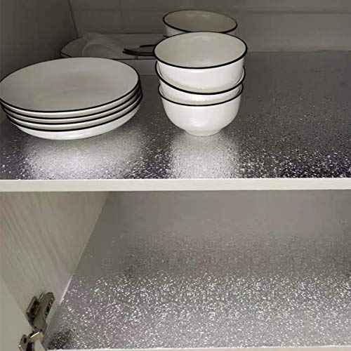 16"x354" Silver Contact Paper Metallic Look kitchen Backsplash Peel and Stick Wallpaper Oil Proof Waterproof Aluminum Foil Wall Sticker Adhesive Paper for Cabinets Shelf Liner Removable Heat Resistant