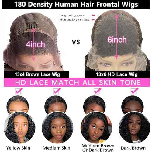 Water Wave Lace Front Wigs Human Hair Pre Plucked 13x6 HD Lace Frontal Wigs 200% Density Brazilian Virgin Human Hair Wigs for Black Women Natural Color