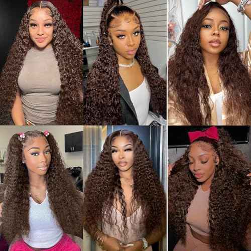 Aimking Chocolate Brown Lace Front Wig - Human Hair, 180% Density, HD Deep Wave, Pre-Plucked With Baby Hair, 26 Inch