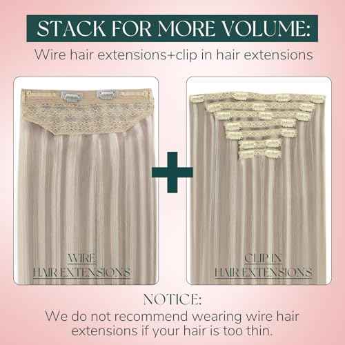 Easyouth Wire Hair Extensions Blonde Highlight Hair Extensions Wire Human Hair Ash Blonde Highlighted Blond Fish Line Hair Extension Long Straight Hair 20 Inch 100g Invisible Headband Hair Extension