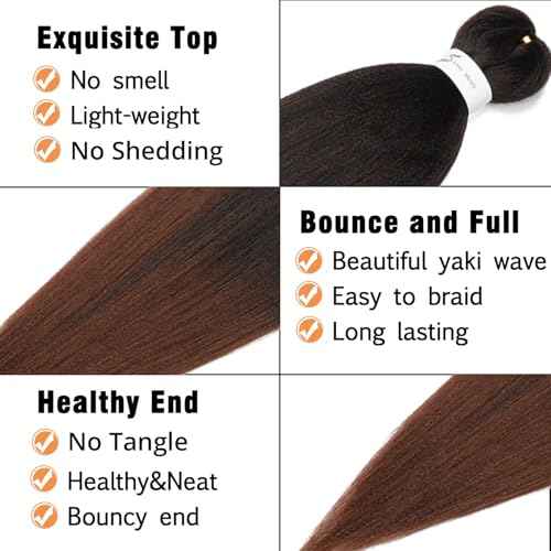 Ubeleco Pre Stretched Braiding Hair,14 Inch 8 Packs Ombre Braiding Hair Pre Stretched, Professional Yaki Synthetic Hot Water Setting, Easy To Install Hair for Braiding(14in,1B/30)