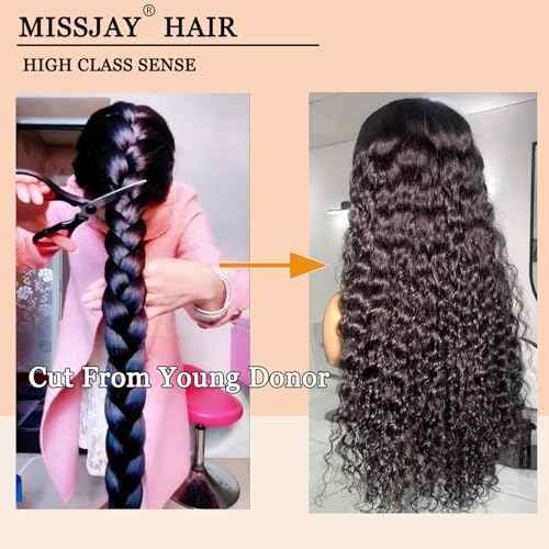 MISSJAY 13x6 Deep Wave Wig Human Hair 26 Inch Deep Wave Lace Front Wig Human Hair 200% Density Natural Color Deep Curly Wig Glueless Brazilian Virgin Hair Pre Plucked with Baby Hair for Women