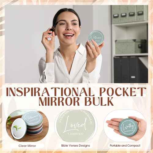 Geelin 72 Pcs Christian Mini Compact Mirrors for Purse Inspirational Bible Verse Scripture Portable Mirrors Bulk Women Small Thank You Gifts Bag for Christmas Coworker Employee Staff Friend (Morandi)